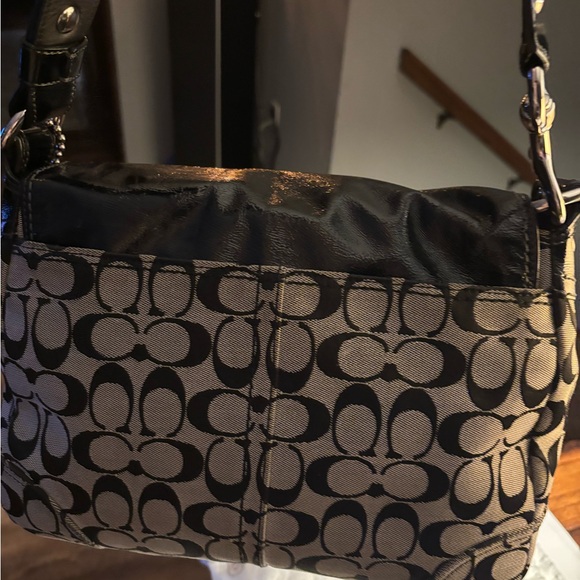 COACH Bleeker 12562 Shoulder Bag Black Patent Leather/Signature Canvas Medium - Picture 2 of 16